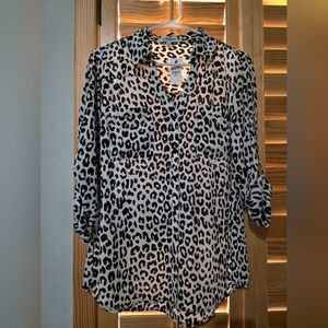 Express Black and White Animal Print Button-Down Shirt